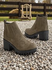 baratos Botas do Chelsea-Botas Chelsea femininas de camurça sintética – botins de salto grosso e sola de borracha para passeios de outono na fazenda, estradas rurais e colheita de abóboras