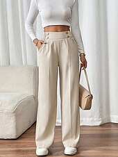 economico gamba larga e vita alta-Per donna Gamba larga Pantaloni Pantaloni Palazzo Moda Streetwear Lunghezza intera Vita Alta Semplice Tasca Elastico in vita Traspirabilità Confortevole Streetwear Abbigliamento quotidiano Uscire