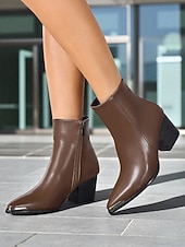 Недорогие Ботильоны-Женские коричневые ботильоны с острым носком из искусственной кожи – ботильоны в стиле вестерн на среднем каблуке с металлическим носком и молнией сбоку, повседневная осенняя обувь для городского уличного стиля и офисных нарядов