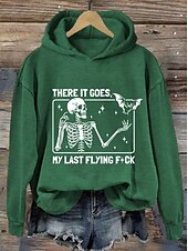 abordables Hauts d&amp;#39;Halloween-Sweat à capuche pour femme « There it goes my last flying f*ck » avec motif tête de mort, imprimé décontracté, manches longues, style urbain, cordon de serrage, automne-hiver