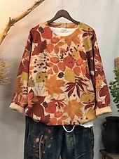 cheap Graphic Patterns &amp; Details-Women&#039;s Sweater Casual Soft Floral Ribbed Crew Neck Floral Knitted Long Sleeve Regular Tops Knit Outdoor Daily Weekend Yellow Red Fall Winter