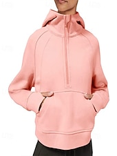 cheap Plain Tops-Women&#039;s Pullover Hoodie Sweatshirt Plain Streetwear Casual Long Sleeve Hooded Regular Tops Street Holiday Zipper Light Pink Black Pink Red Navy Blue Winter