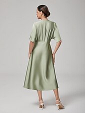 economico Abiti floreali-Femminile Vestito Casual Abito Midi Verde Manica Corta Maniche Corte Semplice Estate Primavera Interstagionale Scollo a V Elegante Moderno XS S M