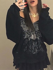 abordables Boutique Graphique Sweatshirts &amp; Hoodies-Femmes Sweat à capuche Fleuri Mode Streetwear manche longue À capuche Hauts Réguliers Rue Sortir Fermeture éclair Imprimé Noir Automne Hiver