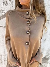 billige Trench Coats-Dame Frakk Uformell jakke Bekvem Lomme Knapper Mote Moderne Fritid عادي Ut på byen Helg Enkeltkneppet Normal Høy krage Normal Langermet Yttertøy Svart Rød Brun Høst Vinter