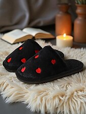 Недорогие Женские тапочки и шлепанцы-Жен. Тапочки Нечеткие тапочки Домашние тапочки Теплые тапочки Дом День Святого Валентина Повседневные В форме сердца На флисе На плоской подошве Круглый носок Плюш На каждый день Удобная обувь