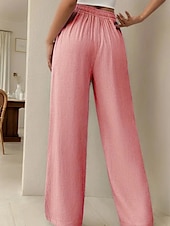 abordables jambe large et taille haute-Femmes Jambe large Slacks Streetwear Occasionnel Longueur complète Naturel Uni Avec Poches Conception à cordon élastique Confortable Rue Tenue quotidienne Week-end Noir Rose Vert Véronèse Bleu Automne