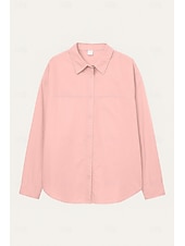 billige Skjorter-dameskjorte i 100 % bomull ensfarget elegant hverdag stilig langermet skjortekrage vanlig topper arbeid daglig ferie hvit gul rosa blå grønn vår, høst, vinter, sommer
