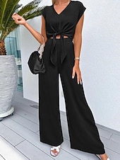 Mulheres Moda Roupa de rua Diário Conjuntos de calças Manga Curta Decote V Côr Sólida Cordões Casual Diário Preto Azul Marinho Escuro Azul Marinha Verão Normal baratos Blusas femininas-Mulheres Moda Roupa de rua Diário Conjuntos de calças Manga Curta Decote V Côr Sólida Cordões Casual Diário Preto Azul Marinho Escuro Azul Marinha Verão Normal