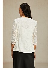 Недорогие Пиджаки и костюмы-Женский кружевной жакет-блейзер из сетки, элегантный, с рукавами длиной 3/4, круглым вырезом, обычные топы для свадьбы, гостей, работы, повседневной носки, кружева белого цвета, весна-осень