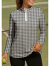 זול חולצת נשים-בגדי ריקוד נשים משובץ מְשׁוּבָּץ חולצה חולצת ספורט חולצת POLO חולצת טניס שרוול ארוך רוכסן פרחוני UPF50+ עמידות UV גמישות גבוהה פתילת לחות נושם כדור עף טניס גולף צווארון גבוה עומד חולצה סווטשירט שחור