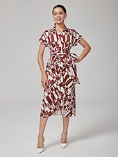 preiswerte Blumenkleider-Kleid mit geometrischem Retro-Faltenmuster