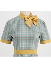 abordables Robes-Rétro Vintage Années 1950 Rockabilly Midi Robe Robe trapèze Robe Évasée Nœud À carreaux Vichy Femmes Carnaval Saint-Valentin Tenue quotidienne Fête du thé Soirée à thème rétro Adulte Robe Automne