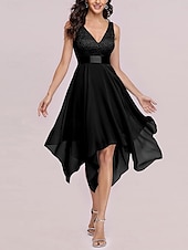cheap Chiffon Dresses-Women's Mini Dress Cocktail Dress Wedding Guest Dress Chiffon Chiffon Dress Elegant Fashion Modern Outdoor Cocktail Party Regular Fit Plain Sleeveless V Neck Black White Summer Spring