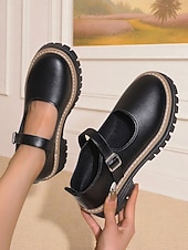 economico Ballerine da donna-Mary Jane ballerine nere da donna con cinturino con fibbia - scarpe con plateau in similpelle per adolescenti e donne, ideali per la scuola, lo streetwear e gli outfit autunnali