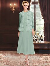 economico Con giacca-Abito da sposa in due pezzi con paillettes e pizzo, elegante, semplice e lussuoso, in chiffon, con scollo a barca, lunghezza midi, senza maniche, con giacca a maniche lunghe 2025