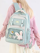 זול תיקי גב לילדים ונוער-תרמיל גב קל משקל ועמיד למים לילדה עם כיס קדמי שקוף וסיכת ארנב חמודה - תיק נסיעות חמוד לבית הספר, לקולג' ולטיולי סוף שבוע