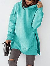 billige Enkle topper-Dame Pullover hettegenser-genser عادي Gatemote Fritid Langermet Med hette Vanlige topper Gate Ferie Lomme Svart Rosa Vin Beige Lyseblå Vinter