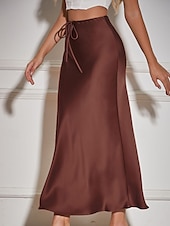abordables Faldas Lisas-Mujer Falda Casual Maxi Tiro Medio Faldas Plano Correa Microelástico Vacaciones Calle Vino Azul marinero Negro Verde Ejército Otoño Poliéster