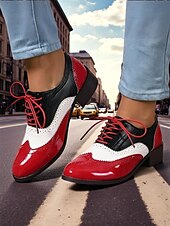 abordables Années 1950-Richelieus Oxford en cuir verni jaune pour femme – Chaussures habillées à lacets et bout golf colorblock, style vintage britannique des années 1950 pour le bureau, l&#039;école et le streetwear