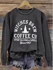 abordables Hauts d&amp;#39;Halloween-Femmes Sweatshirt Pull Graphique Crâne Sorcière Mode Occasionnel manche longue Col ras du cou Col rond Hauts Réguliers Rue Tenue Quotidienne Occasionnel Imprimé Vert herbe Noir Blanche Bleu Orange