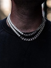 tanie Biżuteria męska-męski zestaw biżuterii z pereł i łańcuszków – modny naszyjnik i bransoletka z pół perły, pół metalu na styl uliczny, hip-hopowy i imprezowy