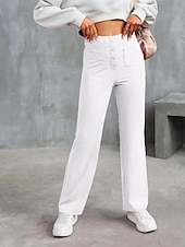 ieftine picior lat și talie înaltă-Pentru femei Picior Larg Pantaloni Drept Șic Stradă Casual Lungime totală Natural Simplu Buzunar Talie elastică Cataramă Comfortabil În aer liber Stradă Ieșire Măr Verde Gri Închis Roșu portocaliu