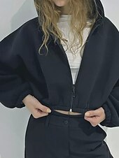 billige Teksturert hettegensere og sweatshirt-Dame Pullover hettegenser-genser Hettegensere med glidelås عادي Gatemote Fritid Langermet Med hette Vanlige topper Gate Ferie Glidelås Svart Lysegrå Grå Høst Vinter