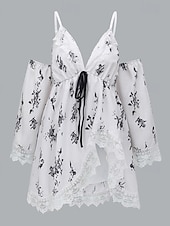 tanie Sukienki boho-Damskie Sukienka mini Sukienka Boho Strój zachodni Moda Urlop Codzienny Wyjściowe Regularny Kwiat Długi rękaw W serek Biały Lato