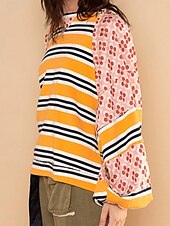 ieftine Topuri cu dungi și geometrice-Pentru femei Hanorac pulover Geometric Dungi Casual Manșon Lung Stil Nautic Topuri obișnuite Stradă Zilnice Imprimeu Negru Verde Deschis Roșu-aprins Portocaliu Toamnă Iarnă