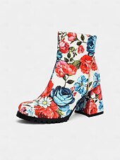 preiswerte Für Frauen-Damen-Stiefeletten mit Totenkopf- und Rosen-Print für Halloween – Stiefeletten mit klobigem Blockabsatz und seitlichem Reißverschluss im Gothic-Stil für Cosplay, Partys und Herbstfestivals