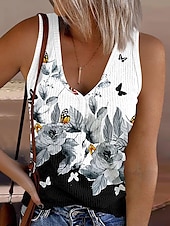 economico Serbatoio Grafico-Per donna Canotta a canotta Stampato Floreale Grafico Vintage Elegante Casual Senza Maniche Senza maniche Scollo a V Top Regolari Quotidiano Blu Rosa Azzurro cielo Grigio Estate Primavera