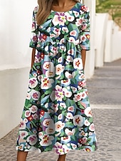 ieftine rochie florală-Pentru femei Rochii Midi Rochie A line Rochie de vară Vacanță Casual Concediu Fit regulat Floral Grafic Manșon Jumate Stil Nautic Albastru piscină Mov Trifoi Bej Vară Primăvară