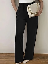 economico gamba larga e vita alta-Per donna Gamba larga Pantaloni Eleganti Moda Streetwear Lunghezza intera Naturale Semplice Tasca Elastico in vita Confortevole Formale Ufficio Uscire Grigio Nero Autunno Vestibilità regolare
