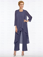 abordables Costumes-pantalons pour maman-Combinaison de mariage sur la plage  pantalon mère de la mariée élégante grande taille décolleté bateau longueur de sol chiffon sans manches avec enveloppe incluse couleur unie pour impressionner