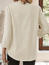 abordables Chemises-Femmes Chemises en coton et lin Couleur Unie Élégant Occasionnel manche longue Col en V Hauts Réguliers Quotidien Boutons Bleu Violet Vert Kaki Beige Été Printemps