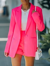 preiswerte Blazer &amp; Anzüge-Damen Blazer Bequem Atmungsaktiv Tasche Mode Modern Einfach Arbeit Täglich Regulär Umlegekragen Normale Passform Langarm Oberbekleidung Rosa Orange Grün Frühling Herbst