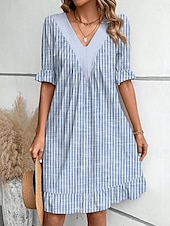 abordables Robes fleuries-Femmes Mini Robe Robe d&#039;été Occasionnel Quotidien Coupe régulière Fleuri Rayé Demi Manches Col en V Rouge Marron clair Bleu Vert Été Printemps