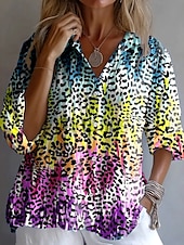 abordables Animaux Tops-Femmes Chemise Graphique Léopard Papillon ancien Tropical Quotidien manche longue Col en V Col de chemise Hauts Réguliers Travail Quotidien Boutons Imprimé Marron Kaki Arc-en-ciel Été Printemps
