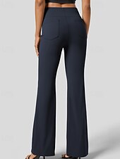 economico gamba larga e vita alta-Per donna Gamba larga Pantaloni a zampa Pantaloni Eleganti Streetwear Casual Lunghezza intera Naturale Semplice Tasca Elastico in vita Comodo All&#039;aperto Vacanza Ferie Grigio scuro Nero Verde militare