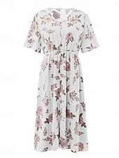 ieftine Rochii-Pentru femei Mărime Plus Rochie casual Floral În V Manșon scurt Vară Primăvară Elegant Modă Modern Casual Rochii Midi Zilnic Concediu Rochie