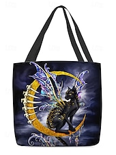 abordables Sacs-Sac fourre-tout pour femme imprimé citrouille et chat d&#039;Halloween par Sarah Richter – grand sac à bandoulière réutilisable en polyester avec poche zippée pour les achats et les fêtes de fin d&#039;année