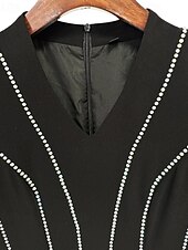 preiswerte SCHWARZ-Black Tie Galakleid Etuikleid/Säulenkleid Abendkleid Smokingkleid formelle Abendparty bodenlang Langarm V-Ausschnitt Polyester mit Kristallen 2025