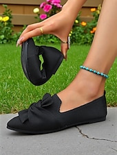 abordables Chaussures sans lacet et mocassins femme-Chaussures à enfiler Flyknit Bow pour femmes – Chaussures plates décontractées, légères et respirantes pour un usage quotidien, les pique-niques dans le jardin et les rassemblements en plein air
