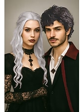 cheap Couple Wigs-Cosplay Wigs Black Curly Synthetic Hair Short Wigs Men's Wigs For Party