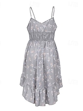 cheap Boho Dress-Women&#039;s Mini Dress Casual Dress Summer Dress Slip Dress Boho Dress Elegant Fashion Romantic Holiday Date Beach Regular Fit Flower Sleeveless V Neck Gray Summer