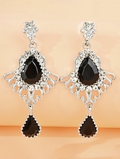 cheap Women&#039;s Earring-Women&#039;s 1920s Gatsby Drop Earrings - Vintage Black Crystal Dangle Earrings with Rhinestones for Roaring Twenties Themed Parties