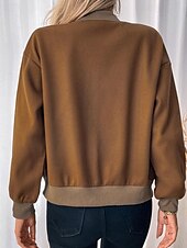 billiga Trenchcoats-Dam Vardaglig jacka Varsity jacka Bekväm Andningsfunktion Ficka Knappar Mode Modern Ledigt Färgblock Utekväll Helgen Enkelknäppt Normal Hög krage Normal Långärmad Ytterkläder Brun Höst Vinter