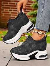 cheap Women&#039;s Sneakers-Women&#039;s Canvas Platform Sneakers with Air Cushion – Trendy Zip-Up Wedge Walking Shoes for Casual Outfits, Street Style and Travel