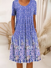 preiswerte Blumenkleid-Damen Midikleid Shiftkleid A Linie Kleid Sommerkleid Urlaub Lässig Normale Passform Blumen Grafik Kurzarm Rundhalsausschnitt Schwarz Weiß Rosa Purpur Sommer Frühling